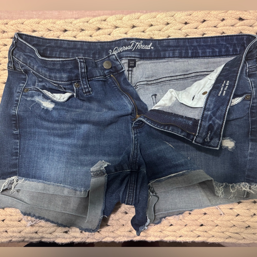 Distressed Denim Mid Rise Shorts